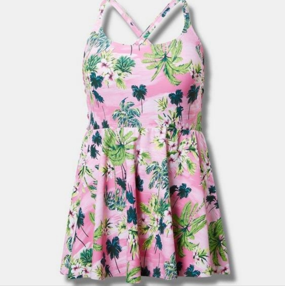 Torrid Pink One Piece Swim with Floral Flare